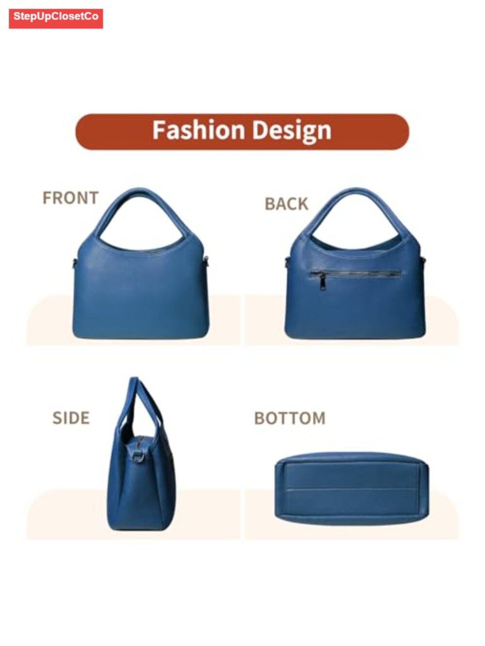 Vegan Leather Tote Handbag with Satchel Strap, Hobo Shoulder Bag, Work Travel - Picture 2 of 6